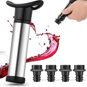 Wine Pump with 4 Vacuum Wine Stoppers Silicone Wine Bottle‎ Stoppers, Leak proof